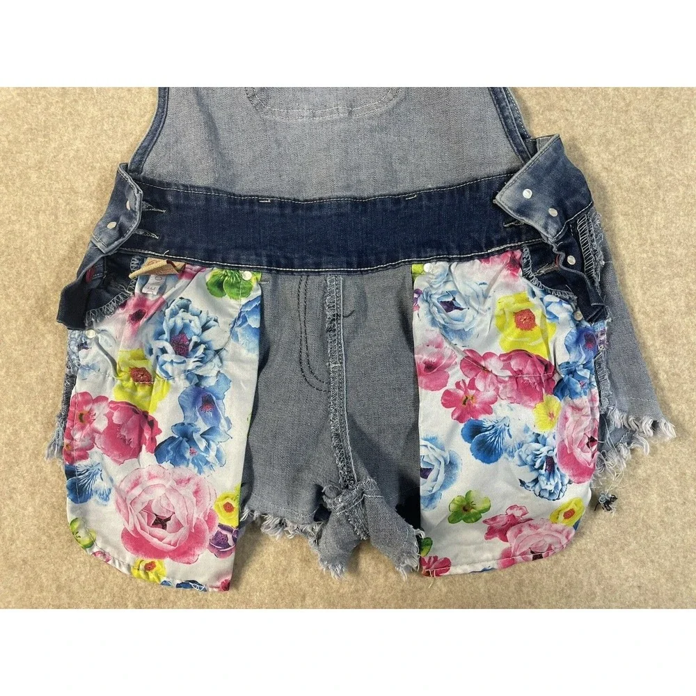 Denim Jean Girls ShortAlls Artsey Vibrant Patches Distressed Hem Painted Paris M